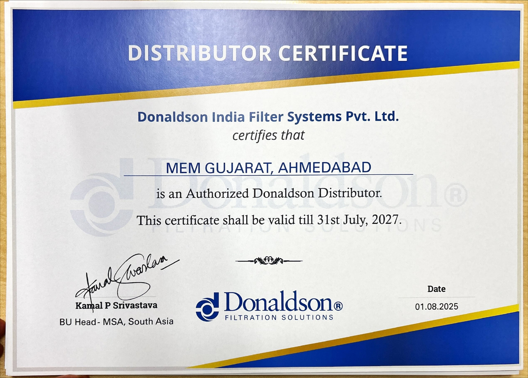 Donaldson Certificate 2025